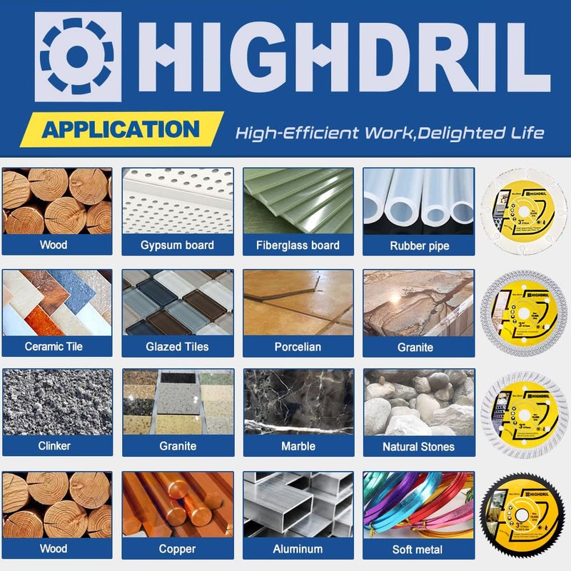 HIGHDRIL 3" 75mm Circular Saw Blade Set 4pcs - Diamond/HSS/Carbide Cutting Disc for Angle Grinder Cutting Metal Tile Marble Granite Plastic Concrete Wood - Image 4